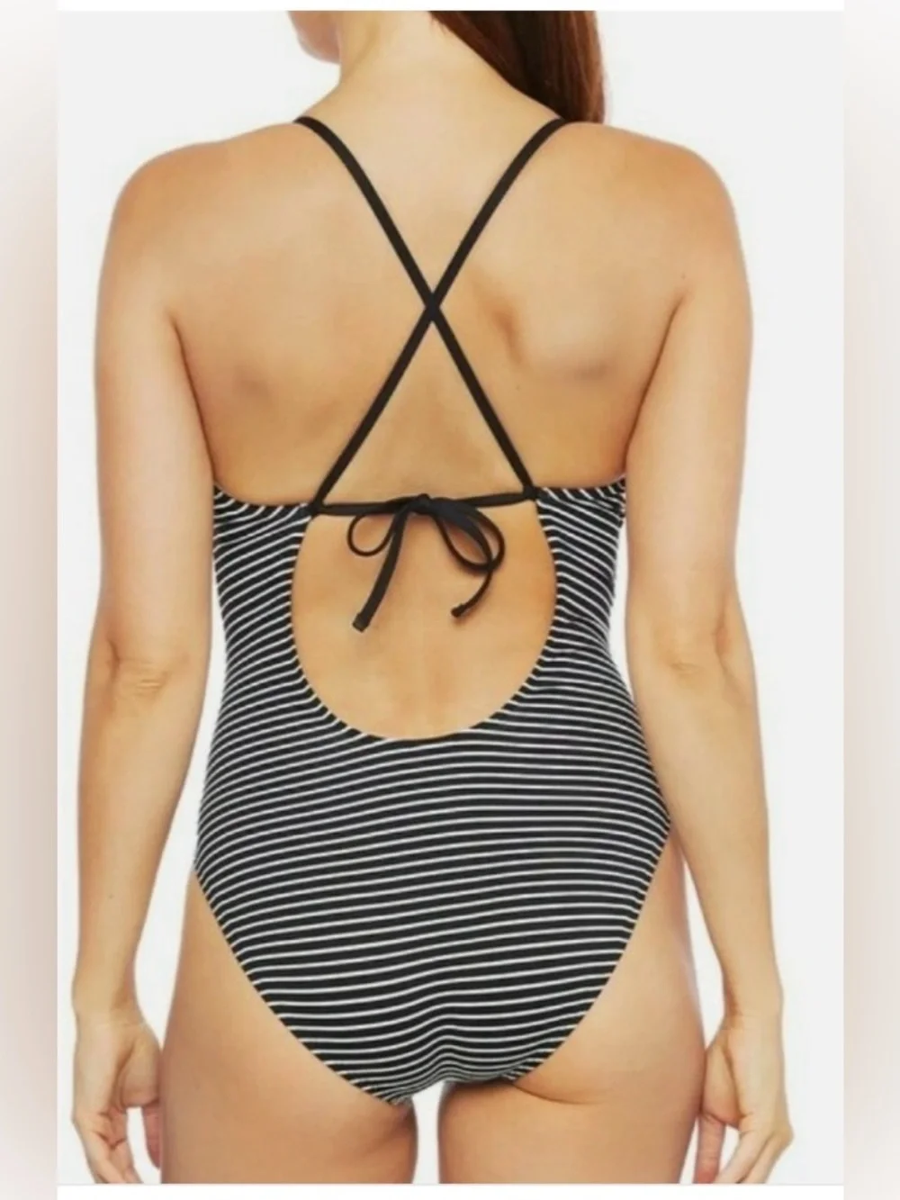 🆕 La Blanca V-Front Keyhole 1 Piece Pin Stripe Plunge V Neck Tie Closure. NWT_2